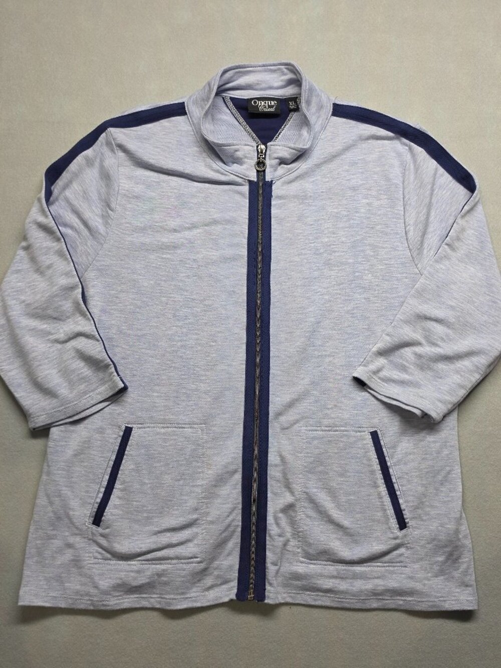 Onque Casual Heather Blue Full Zip 3/4 Sleeve Jacket XL